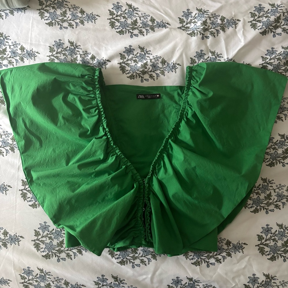Zara Emerald Green Ruffle Crop Top